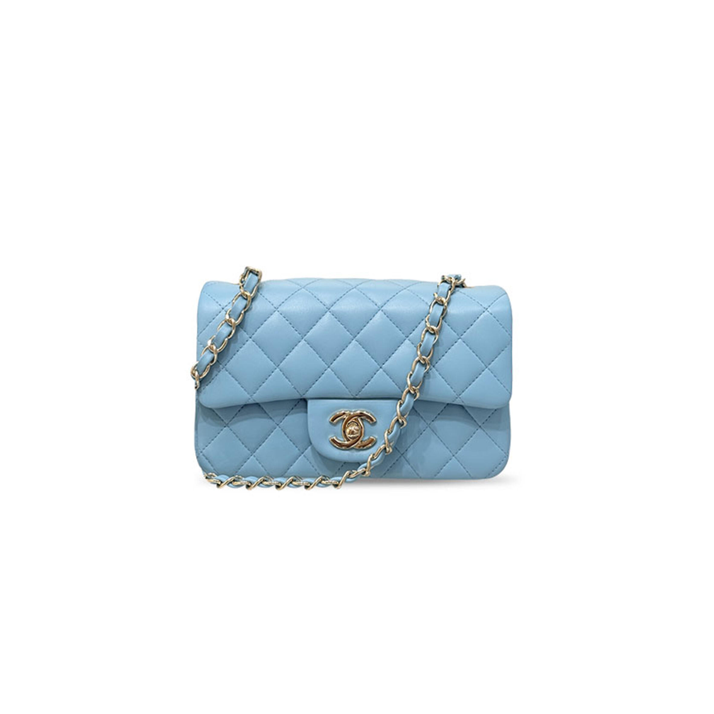 CHANEL MASTER LAMBSKIN QUILTED CRUSH FLAP LIGHT BLUE AS1116 (20*12*6cm)